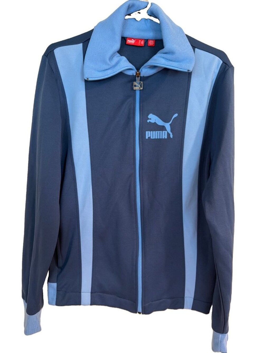 Retro Puma Mens Track Jacket Medium Blue Streetwear Knit